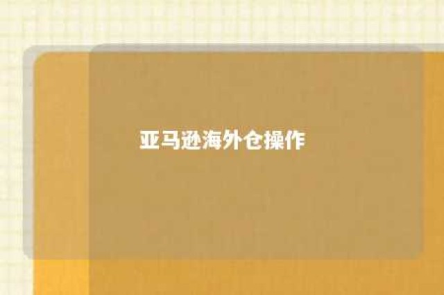 亚马逊海外仓操作 亚马逊跨境电商海外仓